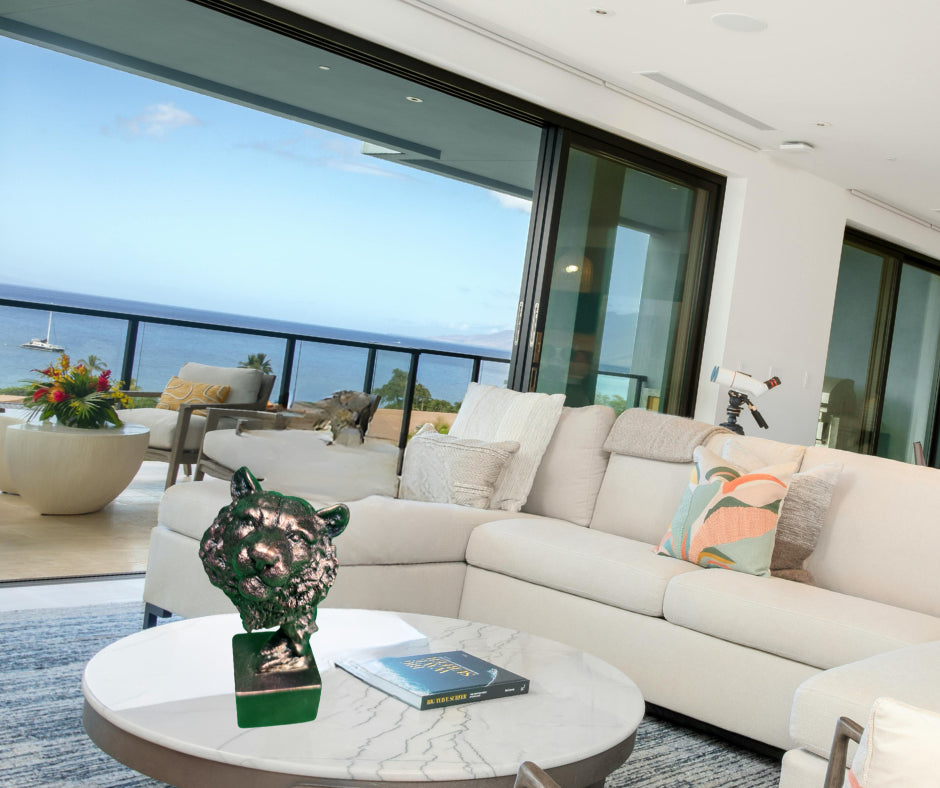 Tiger Head Sculpture in Epoxy Resin with Metallic Finish