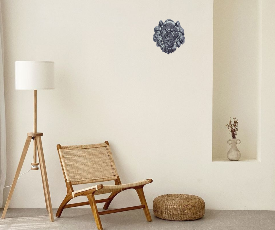 Wall Lion Head Sculpture in Epoxy Resin with Metallic Style