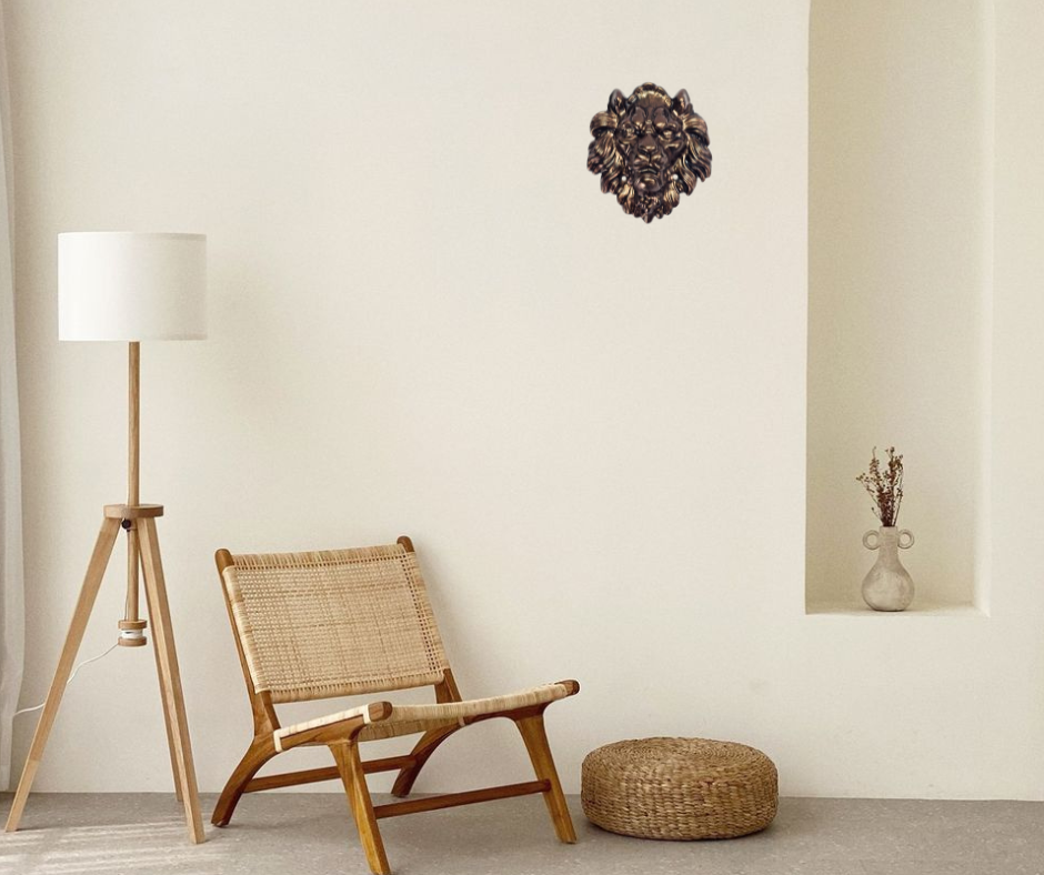 Wall Lion Head Sculpture in Epoxy Resin with Metallic Style