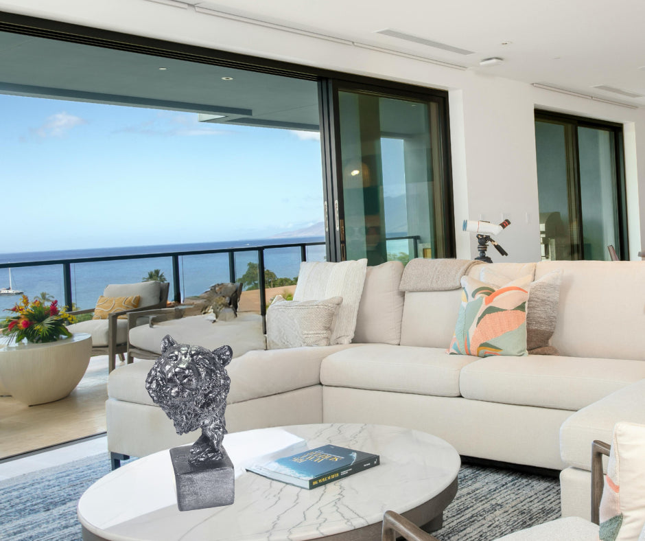 Tiger Head Sculpture in Epoxy Resin with Metallic Finish