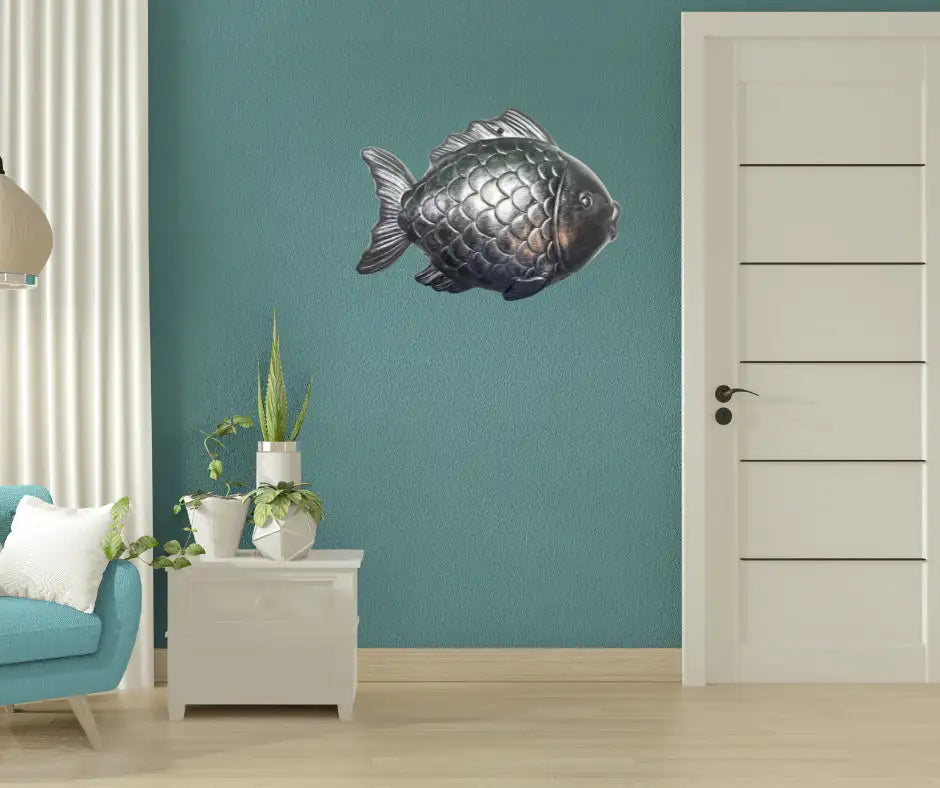 Wall Fish Sculpture in Epoxy Resin with Metallic Finish Wholesale FYGDA