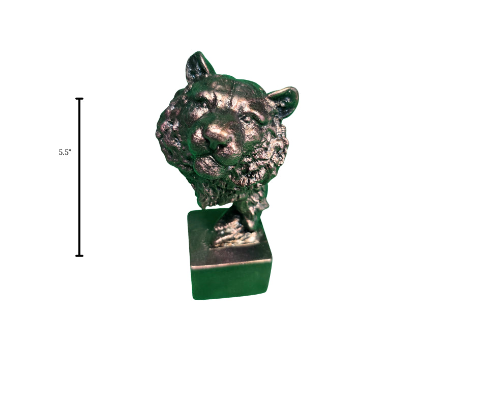 Tiger Head Sculpture in Epoxy Resin with Metallic Finish