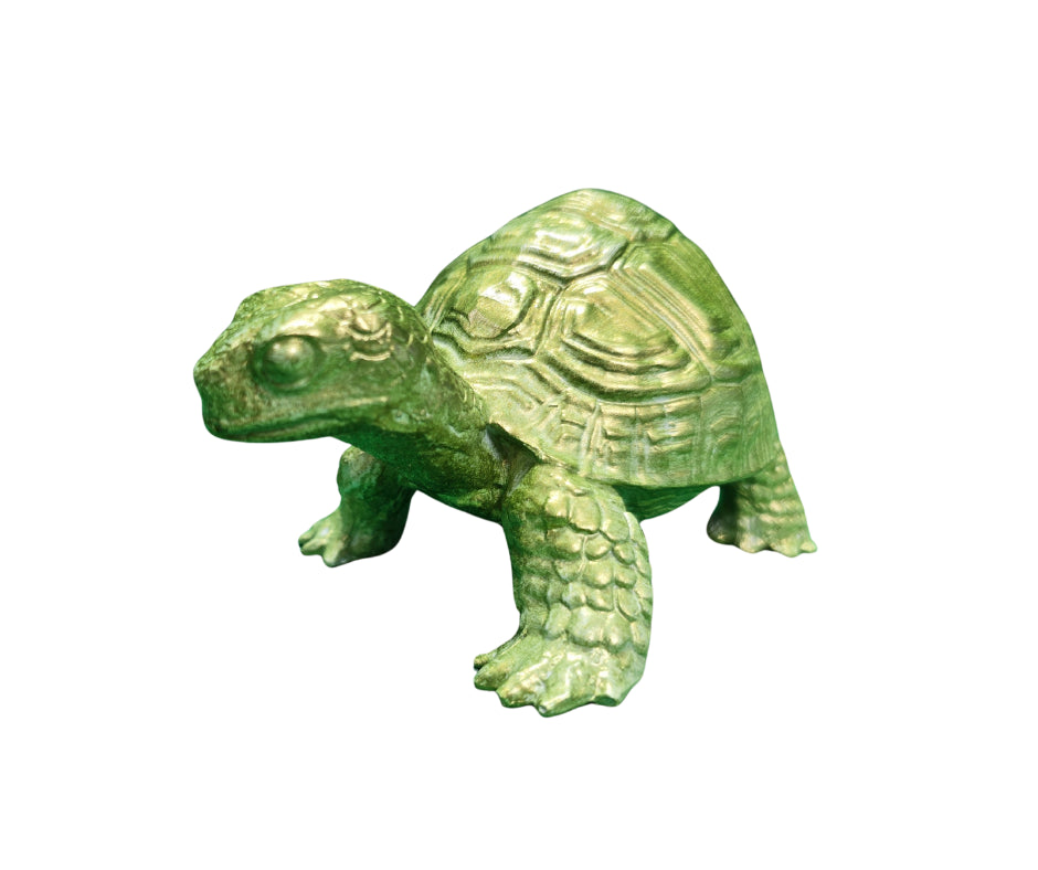 Small Turtle Figurine in Epoxy Resin with Metallic Finish