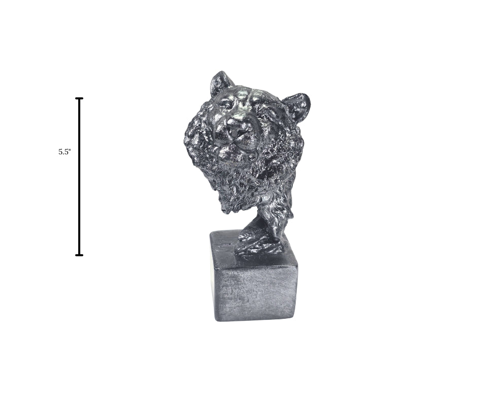 Tiger Head Sculpture in Epoxy Resin with Metallic Finish