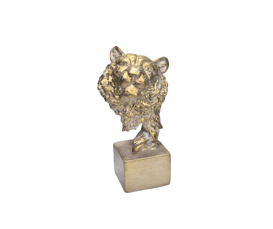 Tiger Head Sculpture in Epoxy Resin with Metallic Finish