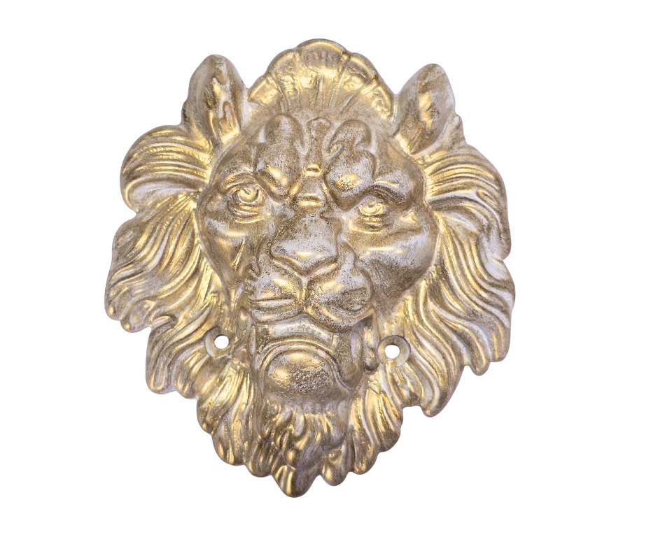 Wall Lion Head Sculpture in Epoxy Resin with Metallic Style