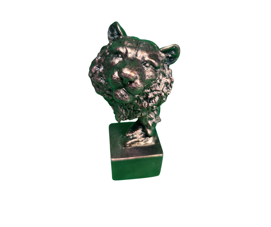 Tiger Head Sculpture in Epoxy Resin with Metallic Finish