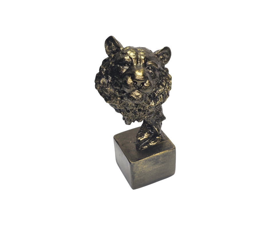 Tiger Head Sculpture in Epoxy Resin with Metallic Finish