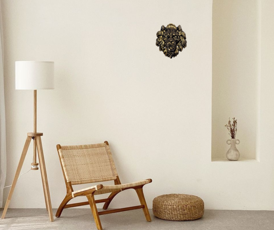 Wall Lion Head Sculpture in Epoxy Resin with Metallic Style