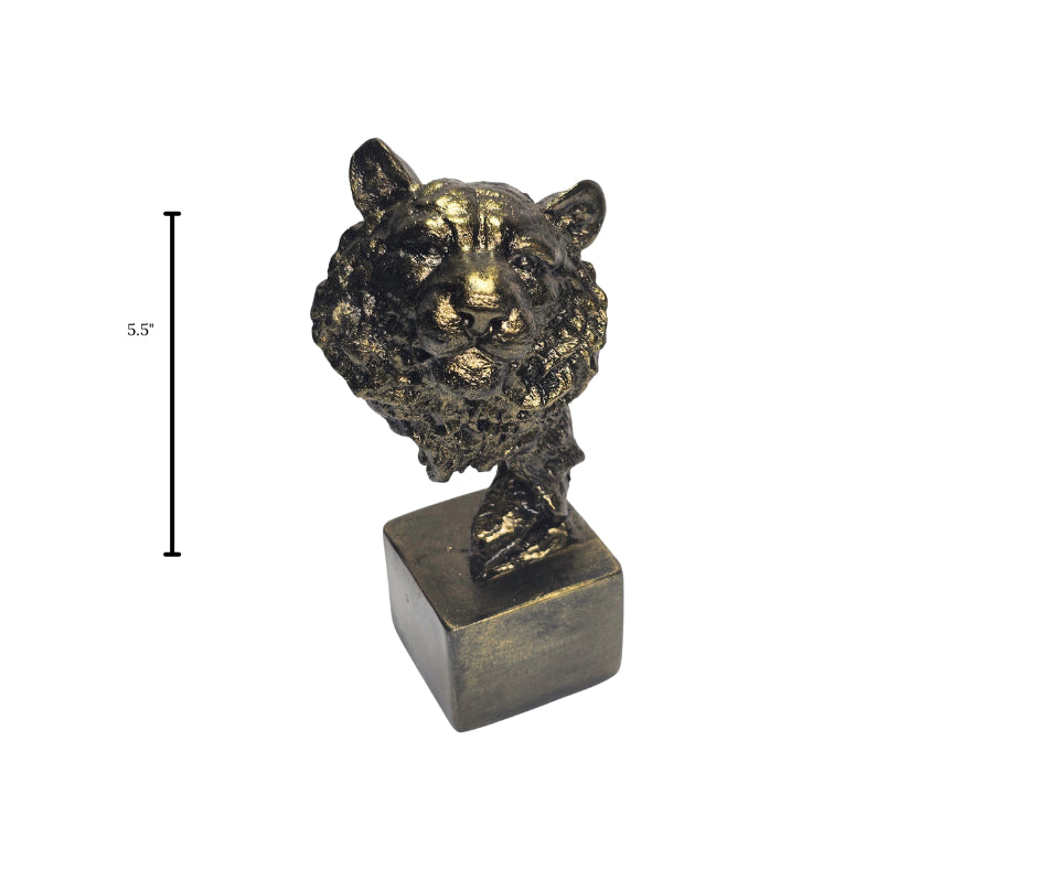 Tiger Head Sculpture in Epoxy Resin with Metallic Finish