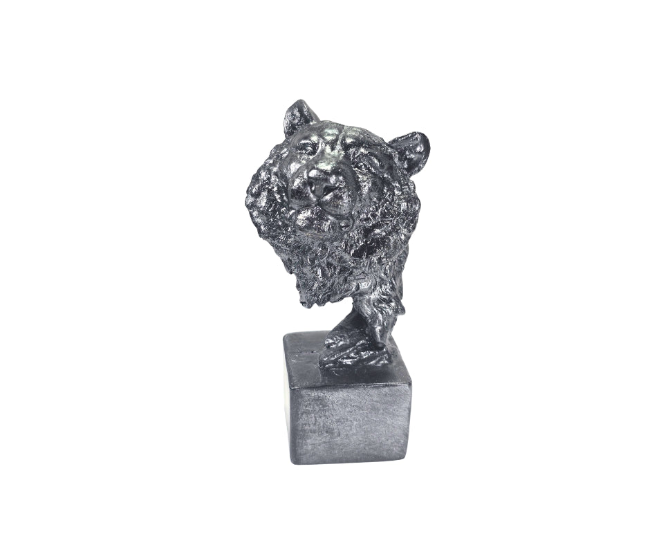 Tiger Head Sculpture in Epoxy Resin with Metallic Finish