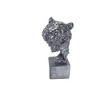 Tiger Head Sculpture in Epoxy Resin with Metallic Finish