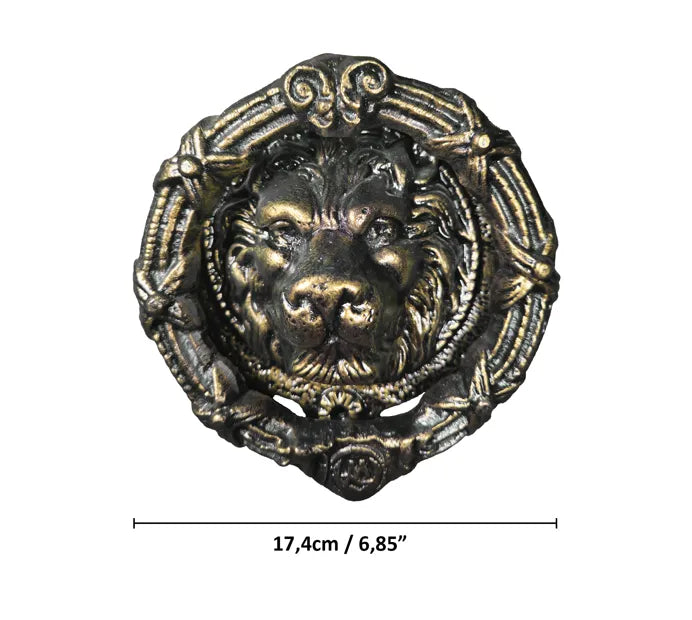 Large Lion Door Knocker in Aluminum - front measurement