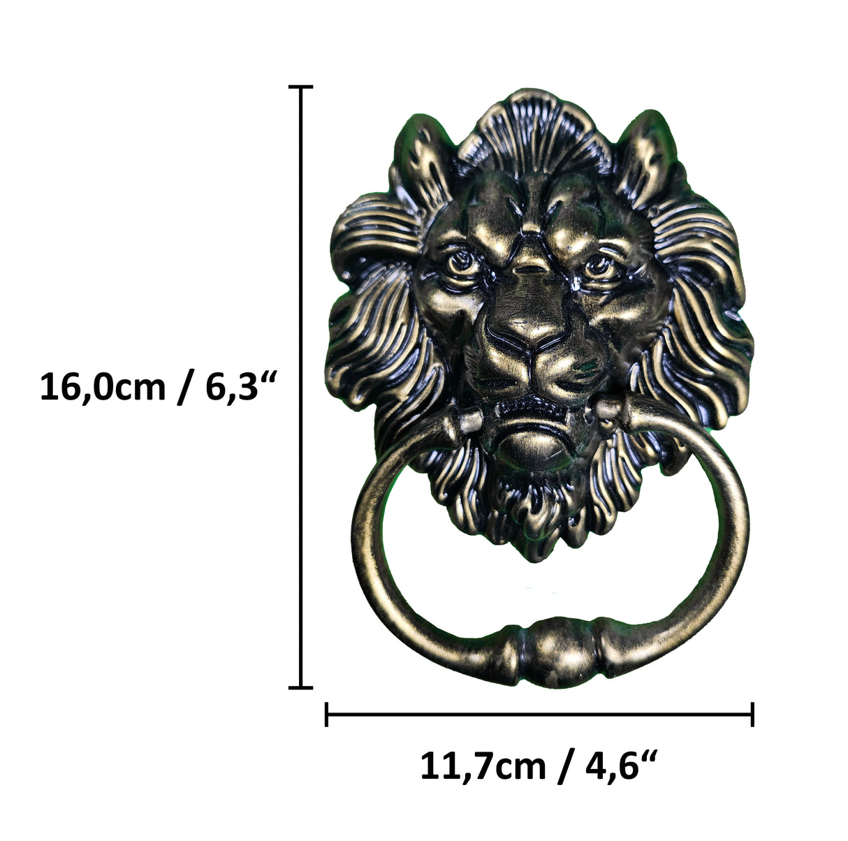 Lion Door Knocker in Aluminum #1 front measurement